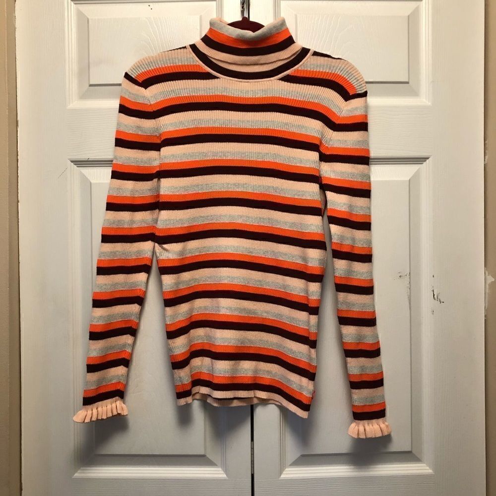 Scotch & Soda Striped Ruffled Turtleneck Sweater Size XL